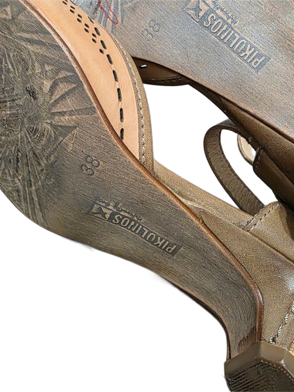 PIKOLINOS Women's Elba Tan Leather Laser-Cut Low Heels - Picture 7 of 8